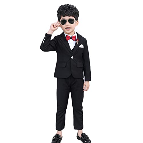 Jungen Anzüge Kinder Schlanke Passform Klassisches Anzug-Set Mit Jacke Sakkos + Hemd + Weste + Hosen + Fliege Gentleman Smoking Hochzeit Festlich Kinderanzug Formal Bekleidung,Schwarz1-5 STÜCKE,4-5 von YOUCAI