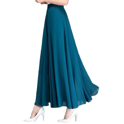 Rock Damen Lang Plisseerock Maxirock Elastische Taille Faltenrock Sommer Chiffon Midi Rock Swing Elegant Plisseerock A Line Strandrock,Blau Grün,L von YOUCAI