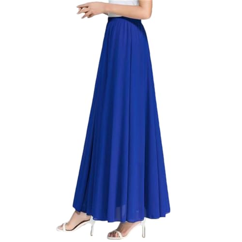 Rock Damen Lang Plisseerock Maxirock Elastische Taille Faltenrock Sommer Chiffon Midi Rock Swing Elegant Plisseerock A Line Strandrock,Blau1,L von YOUCAI