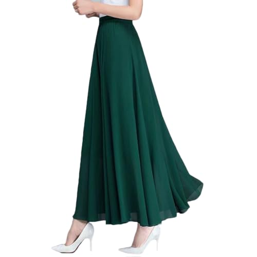 Rock Damen Lang Plisseerock Maxirock Elastische Taille Faltenrock Sommer Chiffon Midi Rock Swing Elegant Plisseerock A Line Strandrock,Grün,S von YOUCAI