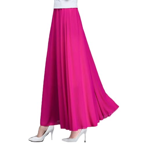 Rock Damen Lang Plisseerock Maxirock Elastische Taille Faltenrock Sommer Chiffon Midi Rock Swing Elegant Plisseerock A Line Strandrock,Rosa,L von YOUCAI