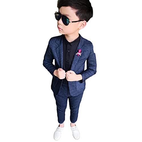 YOUCAI 2-teiliges Jungen Festlichen Anzug Set Kinder Blazer & Hosen Outfit/4-teiliges Jungen Karierten Hemd Krawatte Anzug Set, Freizeitkleidung Hochzeit Festliche Anzüge,Blau-2 STÜCKE,8-9 von YOUCAI