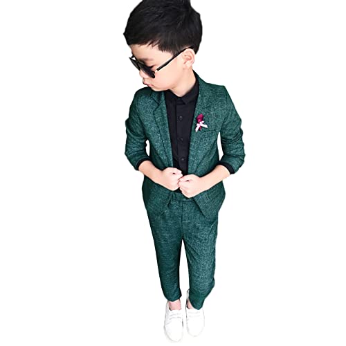 YOUCAI 2-teiliges Jungen Festlichen Anzug Set Kinder Blazer & Hosen Outfit/4-teiliges Jungen Karierten Hemd Krawatte Anzug Set, Freizeitkleidung Hochzeit Festliche Anzüge,Grün-2 STÜCKE,3-4 von YOUCAI