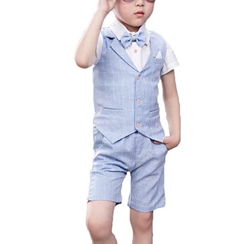 YOUCAI Anzug Kinder Jungen Einschulung Kleidung Set Gentleman Weste + Hemd + Shorts + Fliege 4Tlg Outfit Festliche Kleidung Set Hochzeit Anzüge Set,Blau1-4 STÜCKE,5-6 YOUCAI Anzug Kinder Jungen Einschulung Kleidung Set Gentleman Weste + Hemd + Shorts + Fliege 4Tlg Outfit Festliche Kleidung Set Hochzeit Anzüge Set,Blau1-4 STÜCKE,5-6 von YOUCAI