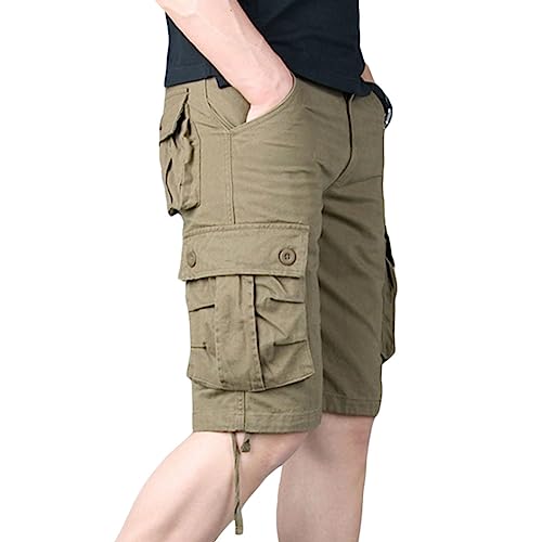 YOUCAI Cargo-Shorts Herren Bermuda Kurze Hosen Lässiges Einfarbig Sporthose Cargohose Bermuda Short mit 6 Taschen Laufshorts Freizeithose Sommerhose,Armee Gelb,40 von YOUCAI