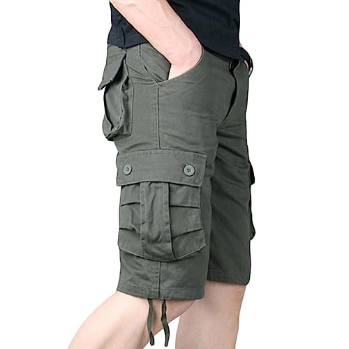 YOUCAI Cargo-Shorts Herren Bermuda Kurze Hosen Lässiges Einfarbig Sporthose Cargohose Bermuda Short mit 6 Taschen Laufshorts Freizeithose Sommerhose,Armee Grün,42 von YOUCAI