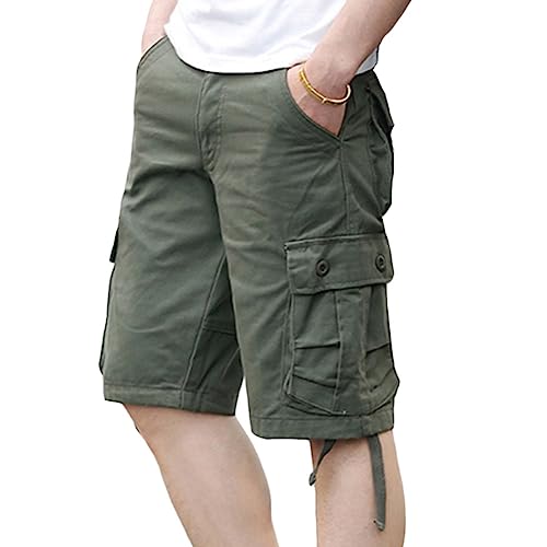 YOUCAI Cargo-Shorts Herren Bermuda Kurze Hosen Lässiges Einfarbig Sporthose Cargohose Bermuda Short mit 6 Taschen Laufshorts Freizeithose Sommerhose,Gras-Grün,34 von YOUCAI
