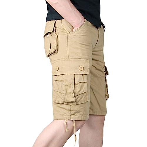 YOUCAI Cargo-Shorts Herren Bermuda Kurze Hosen Lässiges Einfarbig Sporthose Cargohose Bermuda Short mit 6 Taschen Laufshorts Freizeithose Sommerhose,Khaki,40 von YOUCAI
