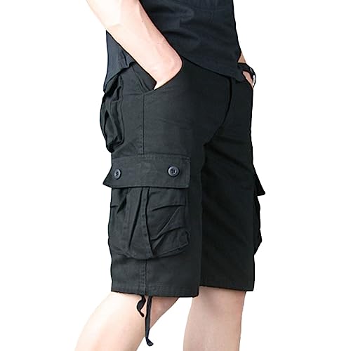 YOUCAI Cargo-Shorts Herren Bermuda Kurze Hosen Lässiges Einfarbig Sporthose Cargohose Bermuda Short mit 6 Taschen Laufshorts Freizeithose Sommerhose,Schwarz,34 von YOUCAI