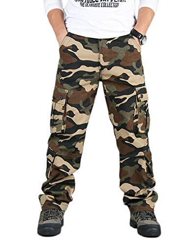 YOUCAI Cargohose Herren Freizeithose Wanderhose Trekkinghose mit 8 Taschen Combat Tactical Hose Arbeitshose Camouflage Cargo Hose,Khaki,29W von YOUCAI