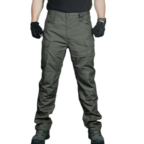 YOUCAI Cargohose Herren Outdoorhose Wanderhose Arbeitshosen Ripstop Taktische Hose Elastische Taille Freizeithose Militär Hose mit Multi Taschen,Armeegrün-A,3XL(Ohne Gürtel) von YOUCAI