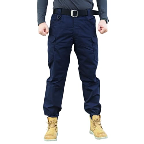 YOUCAI Cargohose Herren Outdoorhose Wanderhose Arbeitshosen Ripstop Taktische Hose Elastische Taille Freizeithose Militär Hose mit Multi Taschen,Blau-A,6XL(Ohne Gürtel) von YOUCAI