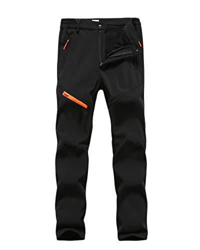 YOUCAI Damen/Herren Hosen Fleece Gefüttert Winterhose Winddicht Warm Verdickte Softshellhose Wasserabweisend Outdoor Wanderhose Funktionshose Trekkinghose mit Reißverschlusstaschen,Schwarz-Männer,XXL von YOUCAI