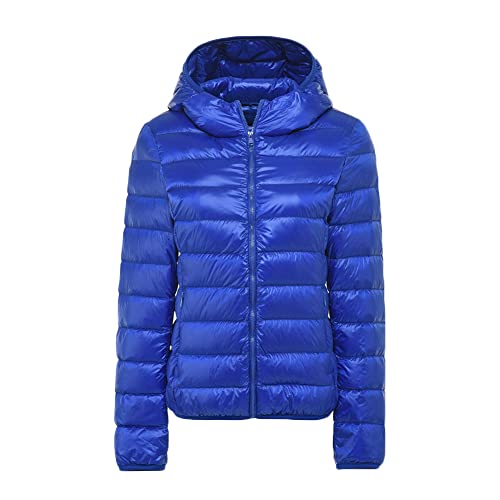 YOUCAI Damen Daunenjacke Leichte Steppjacke Light Down Jacke mit Kapuze Herbst Winter Warme Übergangsjacke Gesteppte Outdoorjacke Winterjacke Kapuzenjacke,Königsblau,L von YOUCAI