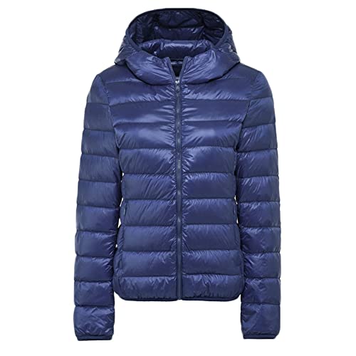 YOUCAI Damen Daunenjacke Leichte Steppjacke Light Down Jacke mit Kapuze Herbst Winter Warme Übergangsjacke Gesteppte Outdoorjacke Winterjacke Kapuzenjacke,Marine,5XL von YOUCAI