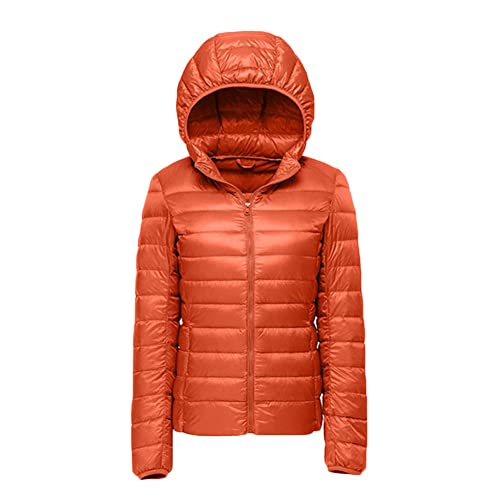 YOUCAI Damen Daunenjacke Leichte Steppjacke Light Down Jacke mit Kapuze Herbst Winter Warme Übergangsjacke Gesteppte Outdoorjacke Winterjacke Kapuzenjacke,Orange,L von YOUCAI