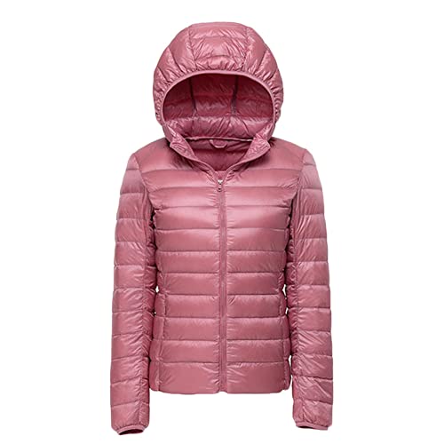 YOUCAI Damen Daunenjacke Leichte Steppjacke Light Down Jacke mit Kapuze Herbst Winter Warme Übergangsjacke Gesteppte Outdoorjacke Winterjacke Kapuzenjacke,Rosa,S von YOUCAI