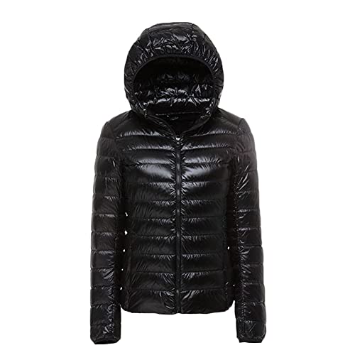 YOUCAI Damen Daunenjacke Leichte Steppjacke Light Down Jacke mit Kapuze Herbst Winter Warme Übergangsjacke Gesteppte Outdoorjacke Winterjacke Kapuzenjacke,Schwarz,3XL von YOUCAI