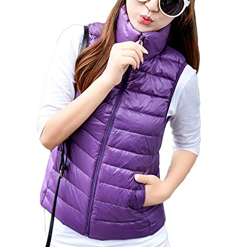 YOUCAI Damen Daunenweste Leichte Steppweste mit Stehkragen Bodywarmer Ärmellose Gefüttert Ultraleicht Outdoorweste Daunenjacken,Lila,S von YOUCAI