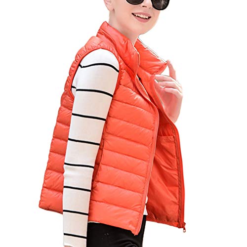 YOUCAI Damen Daunenweste Leichte Steppweste mit Stehkragen Bodywarmer Ärmellose Gefüttert Ultraleicht Outdoorweste Daunenjacken,Orange,S von YOUCAI