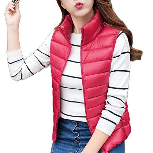 YOUCAI Damen Daunenweste Leichte Steppweste mit Stehkragen Bodywarmer Ärmellose Gefüttert Ultraleicht Outdoorweste Daunenjacken,Rot,XXS von YOUCAI