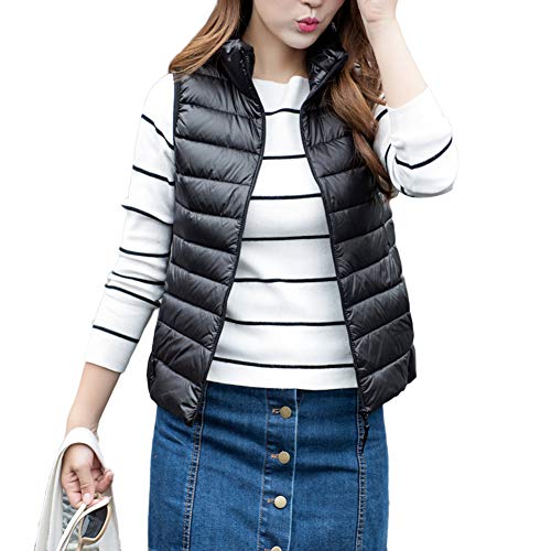 YOUCAI Damen Daunenweste Leichte Steppweste mit Stehkragen Bodywarmer Ärmellose Gefüttert Ultraleicht Outdoorweste Daunenjacken,Schwarz,XXS von YOUCAI