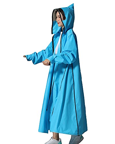 YOUCAI Damen Herren Extra Lange Regenjacke Regenponcho Regenbekleidung mit vollem Reißverschluss, Wiederverwendbar Einfarbig Regenmantel Funktionsjacke mit Kapuze und Elastische Ärmeln Blau 3XL von YOUCAI