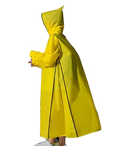 YOUCAI Damen Herren Extra Lange Regenjacke Regenponcho Regenbekleidung mit vollem Reißverschluss, Wiederverwendbar Einfarbig Regenmantel Funktionsjacke mit Kapuze und Elastische Ärmeln Gelb XXL von YOUCAI