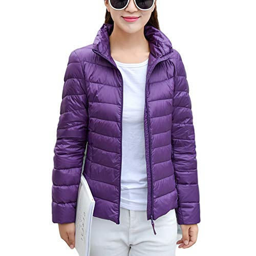 YOUCAI Damen Jacke Steppjacke Übergangsjacke Leichte Daunenjacke Winterjacke Mantel Gesteppt Pufferjacke,Lila,L von YOUCAI