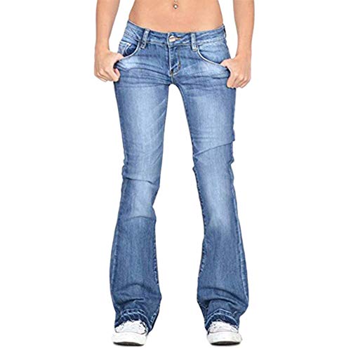 YOUCAI Damen Jeans Hose Hüftige Regular Fit Jeans Schlaghosen Ausspülen Stretch Skinny Jeanshose,Blau 2,XS von YOUCAI