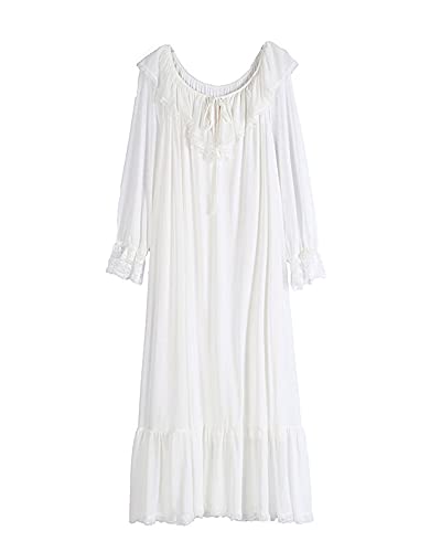YOUCAI Damen Kleid Langarm Weißes Nachthemd aus Chiffon Viktorianischer Stil Palast Pyjama Rundhals Schlafhemd Lose Nachtwäsche Nachthemden Nachthemd Schlafanzüge mit Spitze Weiß L YOUCAI Damen Kleid Langarm Weißes Nachthemd aus Chiffon Viktorianischer Stil Palast Pyjama Rundhals Schlafhemd Lose Nachtwäsche Nachthemden Nachthemd Schlafanzüge mit Spitze Weiß L von YOUCAI