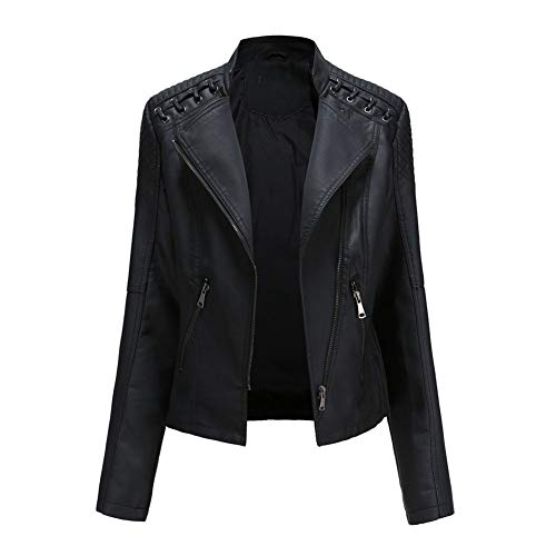 YOUCAI Damen Kruze PU Lederjacke Kunstleder Bikerjacke Damen Motorradjacke mit Reißverschluss für Herbst Frühling Slim Fit Kurze Jacke Kurzmantel Outwear Schwarz 3XL von YOUCAI