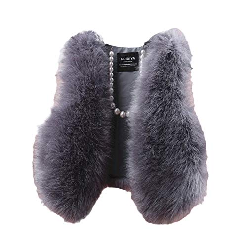 YOUCAI Damen Kunstpelz Weste Ärmellose Jacke Kurz Winterjacke Fellweste Mantel Oberteile Outwear Warm Pelzweste Pelzjacke Pelzmantel,L,Grau 1 von YOUCAI