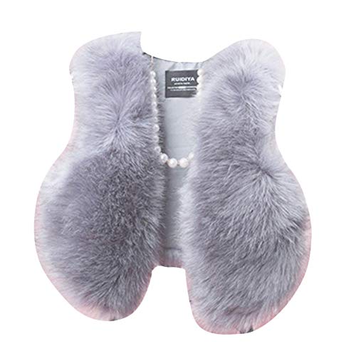 YOUCAI Damen Kunstpelz Weste Ärmellose Jacke Kurz Winterjacke Fellweste Mantel Oberteile Outwear Warm Pelzweste Pelzjacke Pelzmantel,M,Grau 2 von YOUCAI