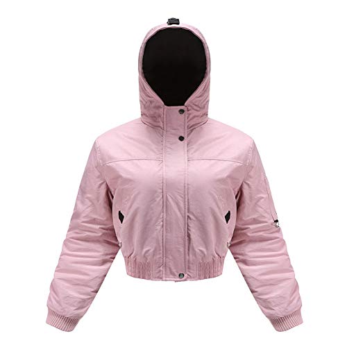 YOUCAI Damen Kurze Wintermantel mit Kapuze Gesteppter Jacke für Herbst und Winter Leichte Kurze Jacke mit Kapuze Langarm Steppjacke Rosa S von YOUCAI