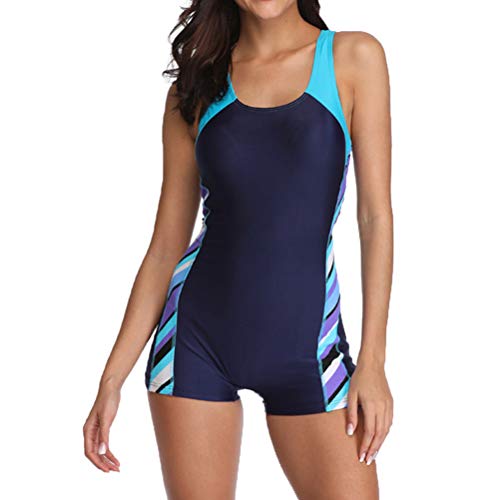 YOUCAI Damen Sport Badebekleidung Einteiler Badeanzug Patchwork Open Back Boyshort Badeanzüge Blau M von YOUCAI