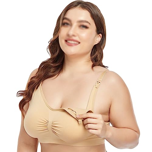 YOUCAI Damen Still BH ohne Bügel Schwangerschafts-BH Unterwäsche Nahtlos Komfort Nahtloser Schwangerschaft BH mit extra BH-Verlängerung,Beige,4XL von YOUCAI