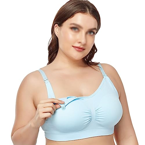 YOUCAI Damen Still BH ohne Bügel Schwangerschafts-BH Unterwäsche Nahtlos Komfort Nahtloser Schwangerschaft BH mit extra BH-Verlängerung,Blau,4XL von YOUCAI