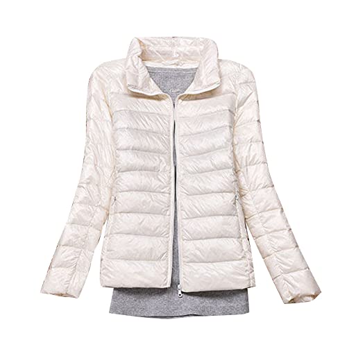 YOUCAI Damen Übergangsjacke Leichte Jacke Steppjacke Daunenjacke Dünne Jacke Steppjacke Daunen Winterjacke,Beige,L von YOUCAI