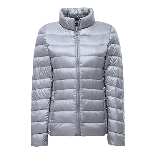 YOUCAI Damen Übergangsjacke Leichte Jacke Steppjacke Daunenjacke Dünne Jacke Steppjacke Daunen Winterjacke,Grau,M von YOUCAI