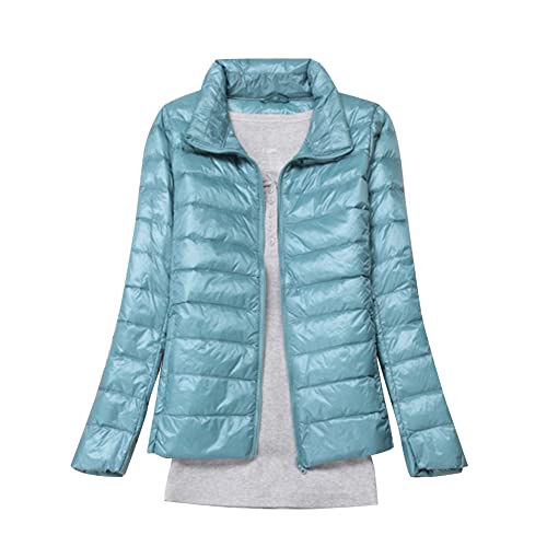 YOUCAI Damen Übergangsjacke Leichte Jacke Steppjacke Daunenjacke Dünne Jacke Steppjacke Daunen Winterjacke,Rosa Blau,L von YOUCAI