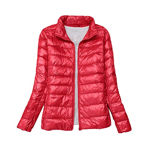 YOUCAI Damen Übergangsjacke Leichte Jacke Steppjacke Daunenjacke Dünne Jacke Steppjacke Daunen Winterjacke,Rot,XS von YOUCAI