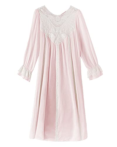 YOUCAI Frauen V-Ausschnitt Langes Nachthemd Viktorianischer Stil Palast Spitzenstickerei Nachtkleid Pyjamas Schlafkleid Langarm Loungewear Nachtwäsche Sleepwear Rosa L von YOUCAI