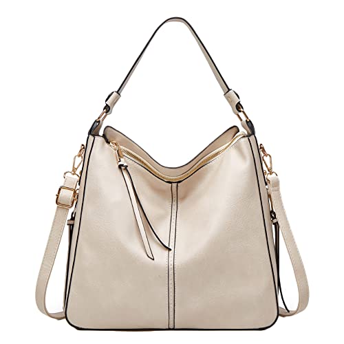 YOUCAI Handtaschen Damen Lederimitat Umhängetasche Hobo Taschen Groß Elegant Henkeltasche Schulterbeutel Crossbody Tragentasche Beige von YOUCAI