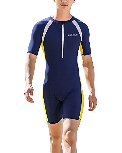 YOUCAI Herren/Damen Einteilig Kurzarm Sportlicher Schwimmanzug Surfbekleidung Neoprenanzug Trainings-Badeanzug mit Reißverschluss vorne Schnelltrocknender Badebekleidung Bodysuits Shorty Mann 2XL von YOUCAI