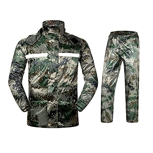 YOUCAI Herren 2 Stück Regenanzug Tarnung im Freien Regenmantel Anzug Split Regenbekleidung Regenjacke und Regenhose Angeln Wasserdichtes Gehen mit Transparenter Krempenhaube MC XL von YOUCAI