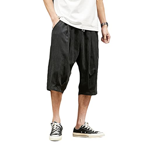 YOUCAI Herren 3/4 Hose Bermuda Shorts Baggy Locker Freizeithose Mit 2 Taschen Stretchbund Caprihose Bequeme Atmungsaktiv Kurze Sommerhose,3/4 Schwarz,6XL von YOUCAI