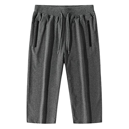 YOUCAI Herren 3/4 Jogginghose Sommer Outdoor Kurze Hose Sweatshorts Fitness Trainingshose Atmungsaktiv Capri Hosen Leicht Yoga Shorts Mit Reißverschlusstaschen,B-Grau,4XL von YOUCAI