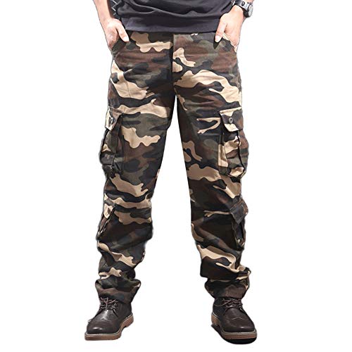 YOUCAI Herren Cargo Hose Camouflage Pants Viele Taschen Arbeitshose Camo Trousers Securityhose Freizeithose Rangerhose Cargohose,Khaki Camo,44 von YOUCAI