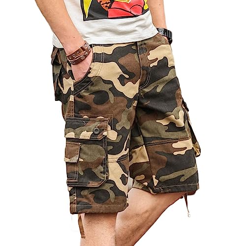 YOUCAI Herren Cargo Shorts Camouflage Sommer Kurze Outdoor Bermuda Sommer Freizeithose Kurze Hose Laufshorts Atmungsaktiv Freizeitshorts,Khaki,44 von YOUCAI